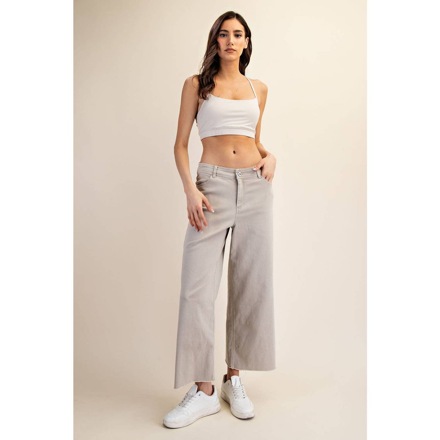 COTTON TWILL WIDE LEG ANKLE PANT