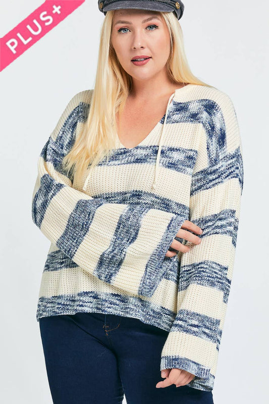 Plus Oversize Stripe Knit Bell Sleeve Sweater