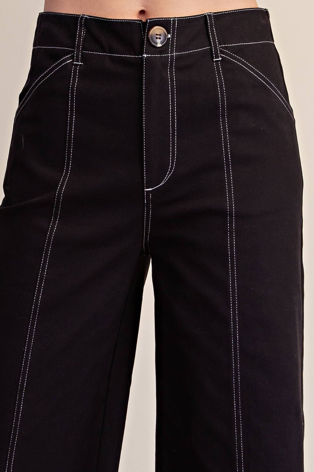 Glam - High Rise Stitch Seamed Stretch Wide Leg Pants