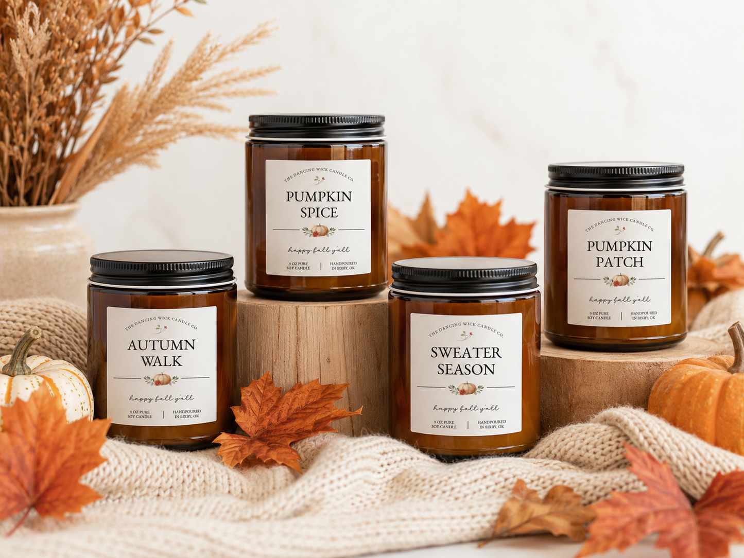 THE DANCING WICK CANDLES - Autumn Walk Fall Soy Candle in Amber Glass Jar