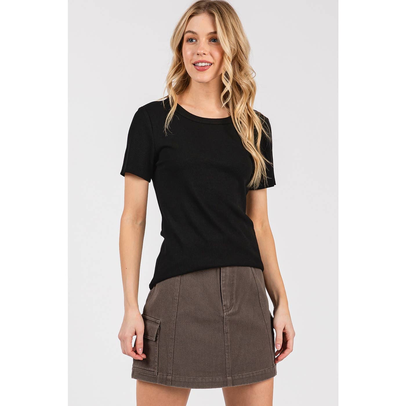 RIBBED ROUND NECK SHORT SLEEVE BASIC CLASSIC TEE