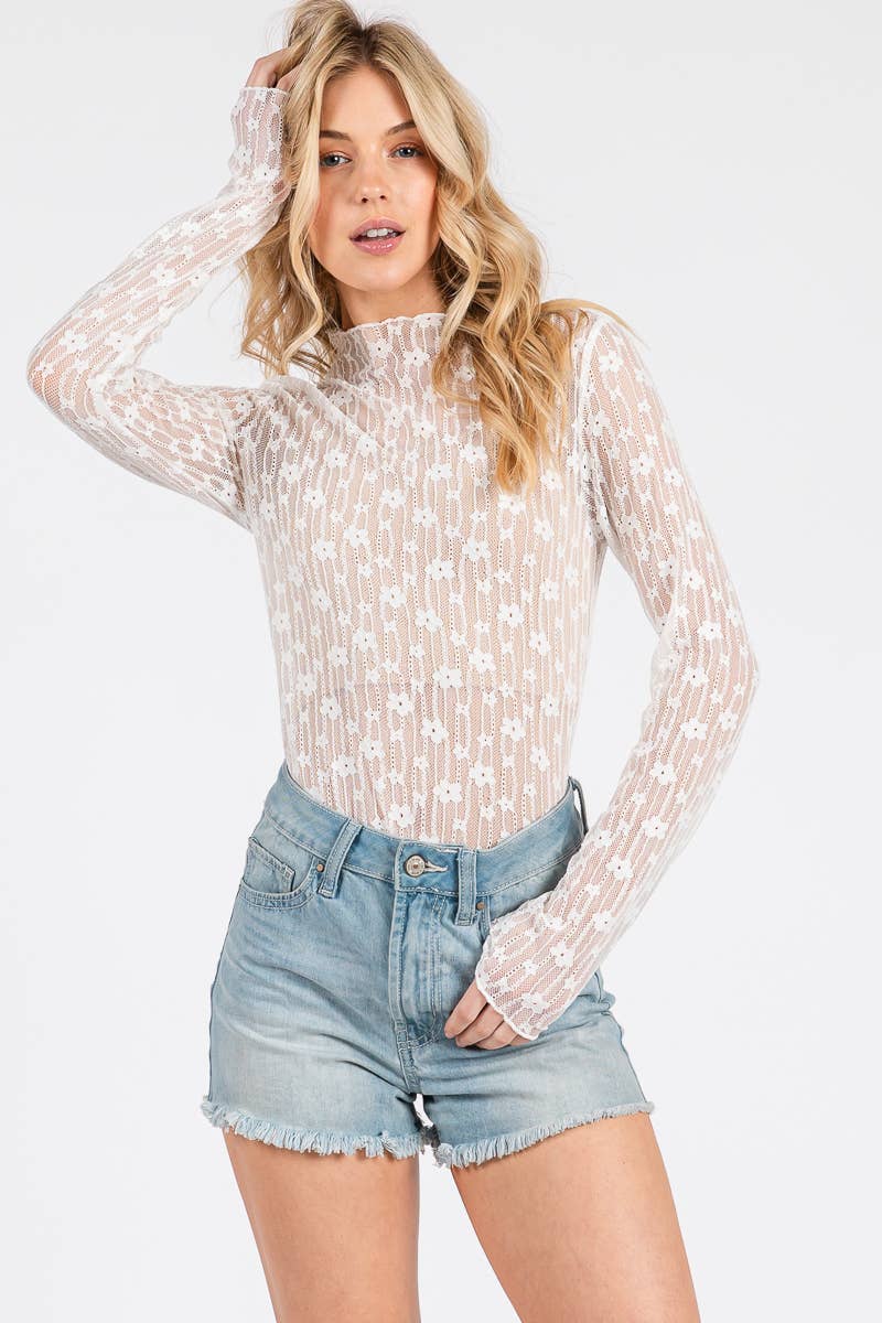 SHEER FLORAL LACE LONG SLEEVE TOP