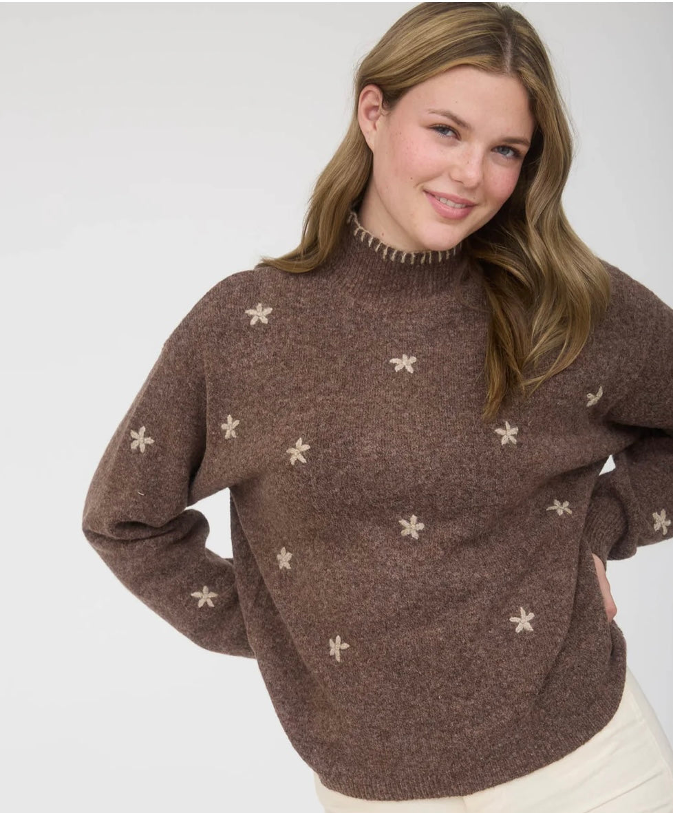 Floral embroidery sweater