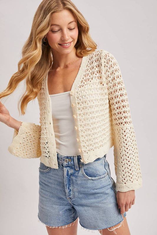 Bluivy - BUTTON DOWN OPEN-KNIT CROCHET CARDIGAN