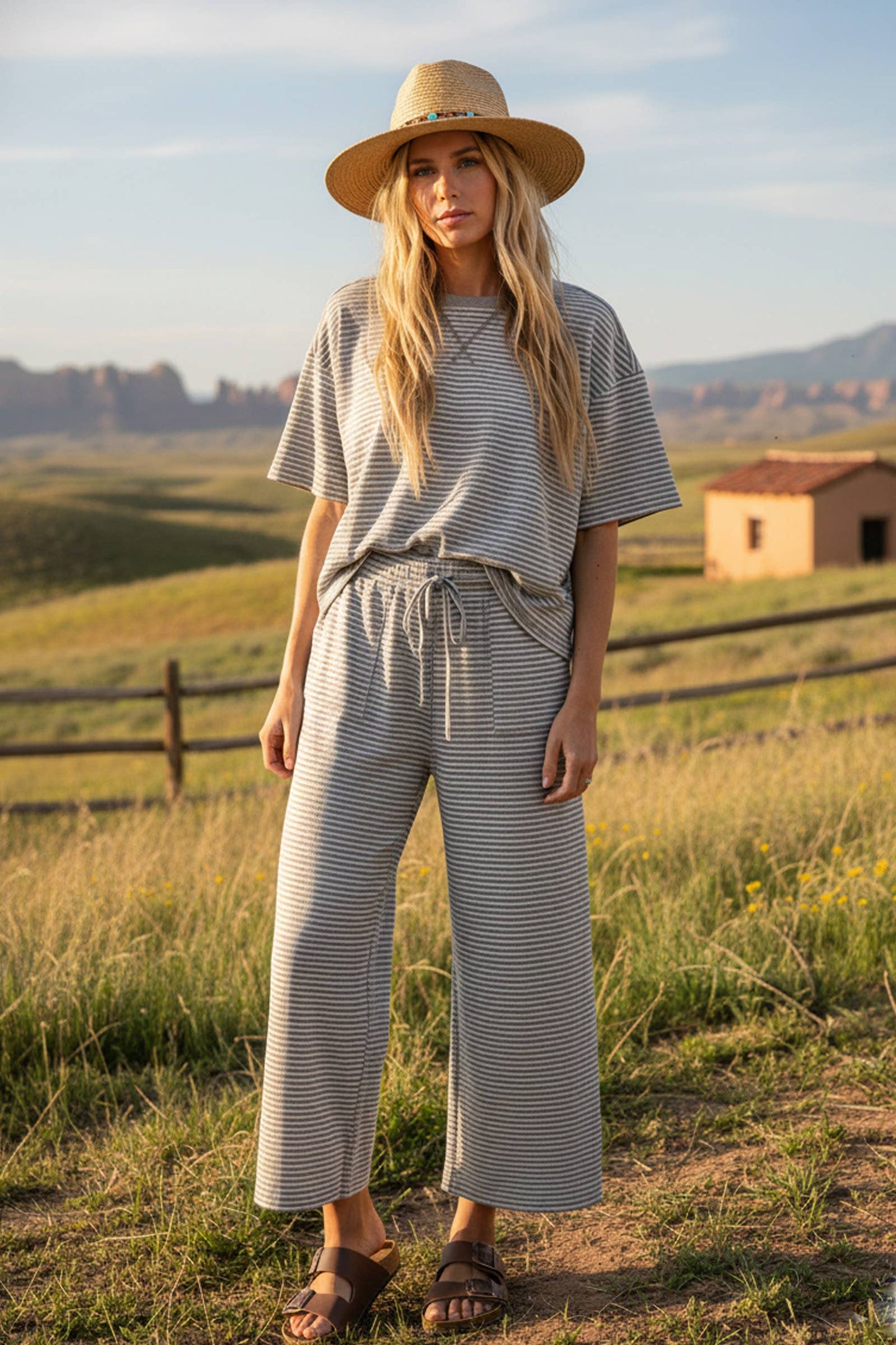 Striped Knit Top and Pants Set