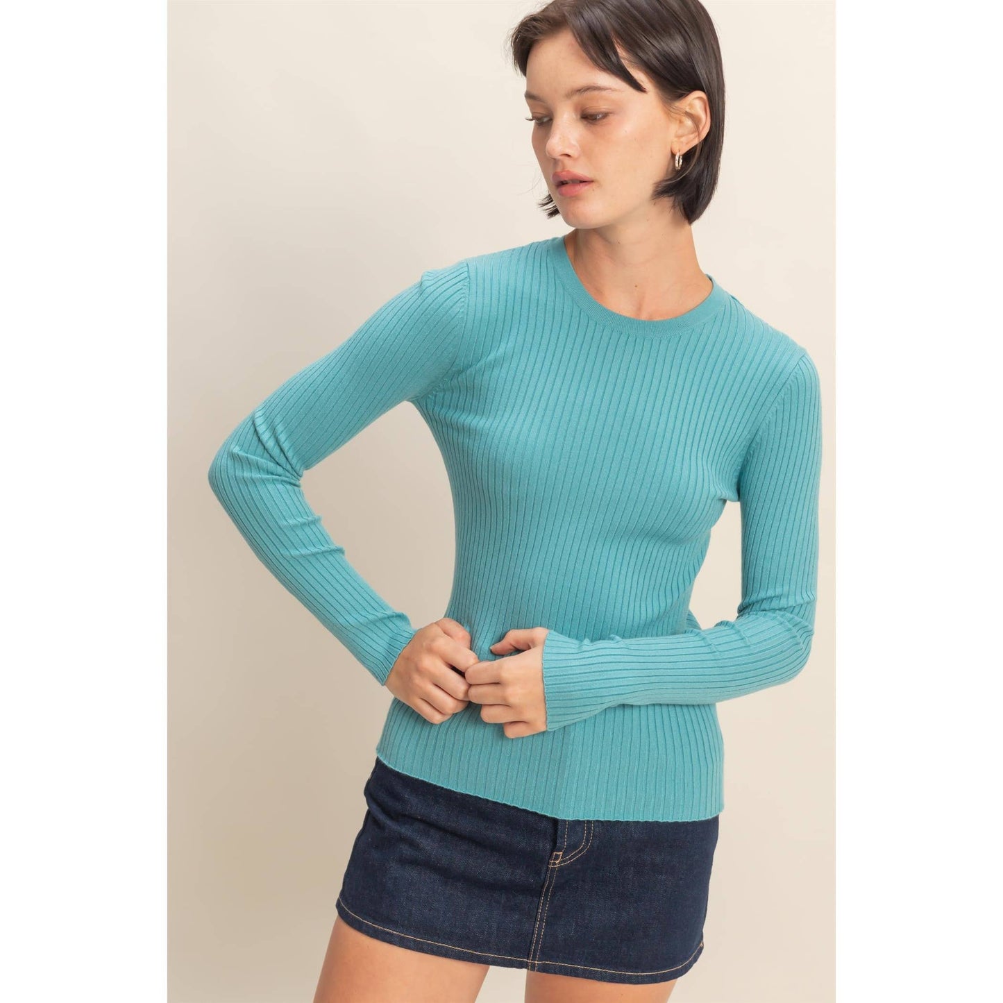 Ribbed Long Sleeve Knit Top