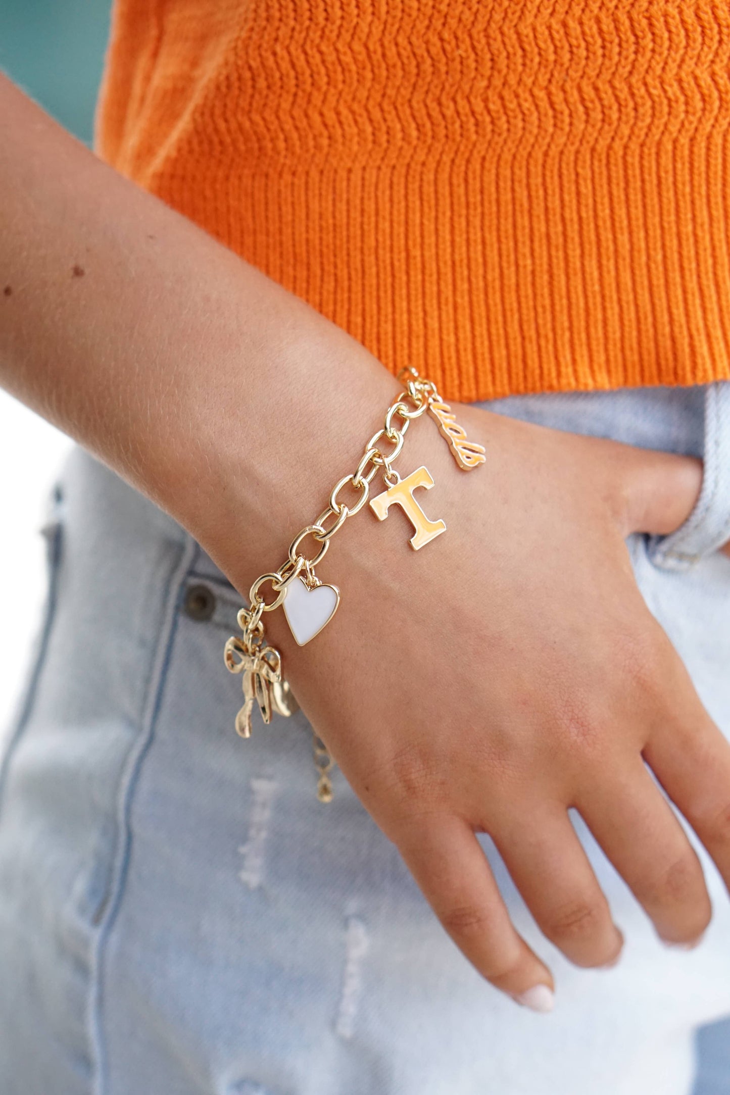 Canvas Style - Tennessee Vols Enamel Icons Charm Bracelet in Shiny Gold