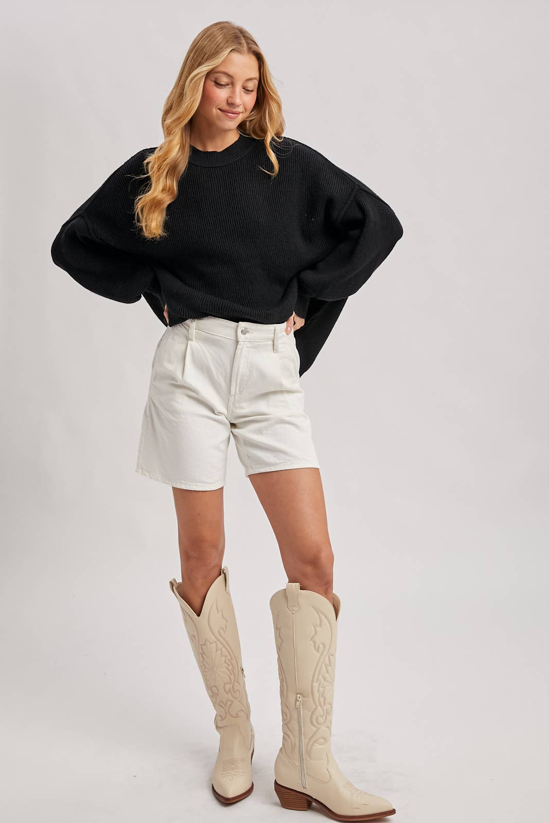 RIBBED MOCK NECK PULLOVER