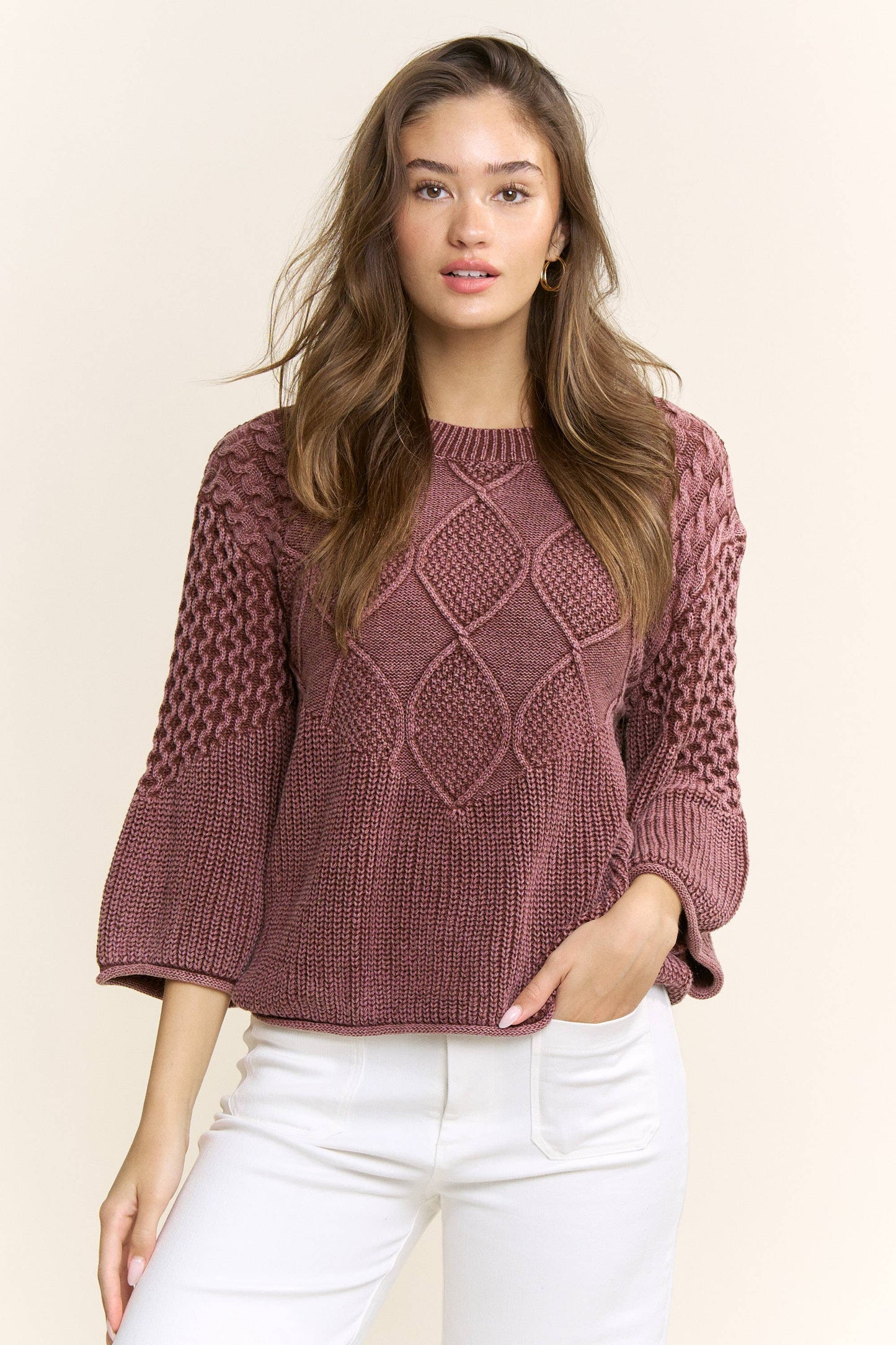 SA00122T - Textured Pattern Washed Casual Sweater