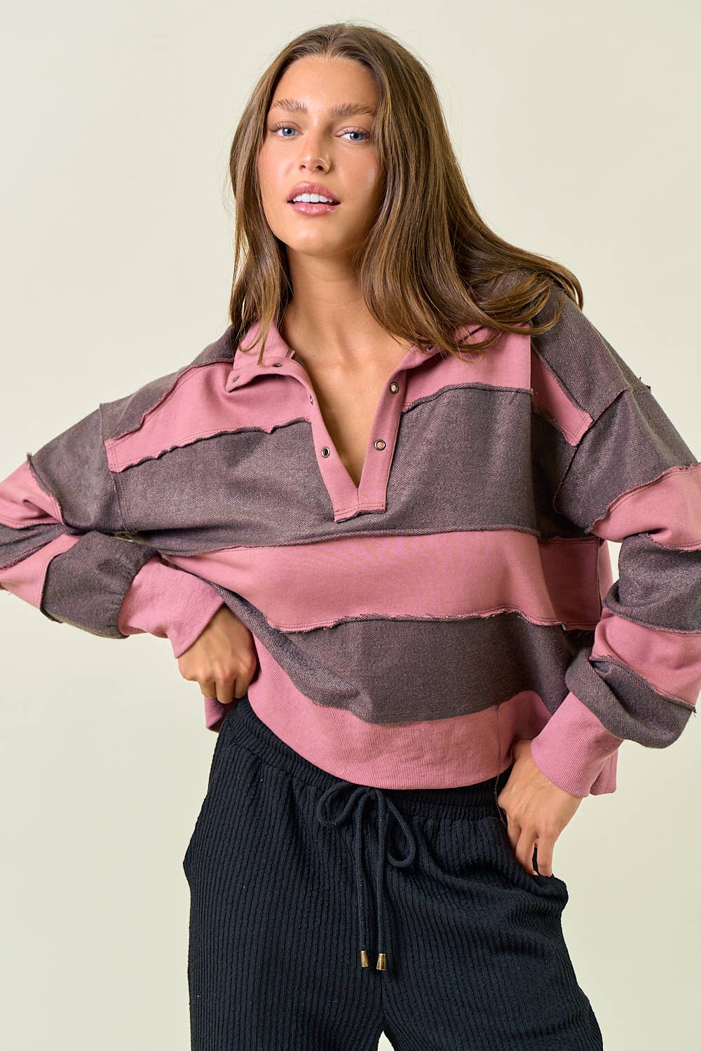 FRENCH TERRY OVER SIZED COLOR BLOCK TOP - 45158T
