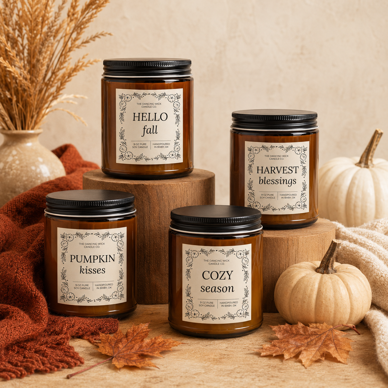 THE DANCING WICK CANDLES - Pumpkin Kisses Fall Soy Candle | 4 & 9 oz Amber Jar