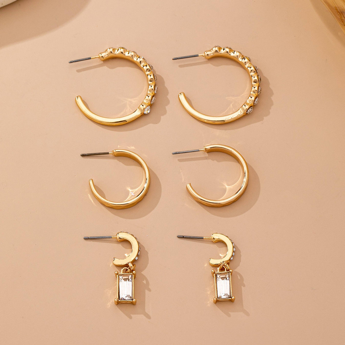 JOSSLYN by wall to wall - Crystal-Accented Gold Hoop Earring Set | 80E61945