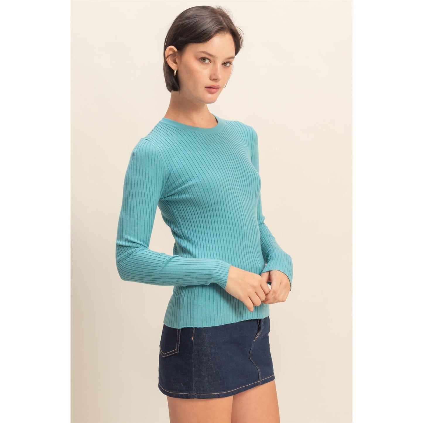 Ribbed Long Sleeve Knit Top