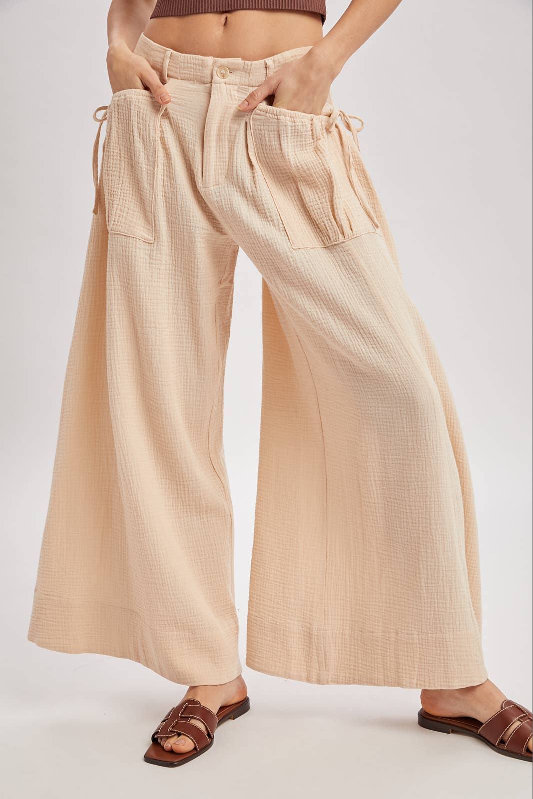 Bluivy - DRAWSTRING PATCH POCKETS WIDE LEG PANTS