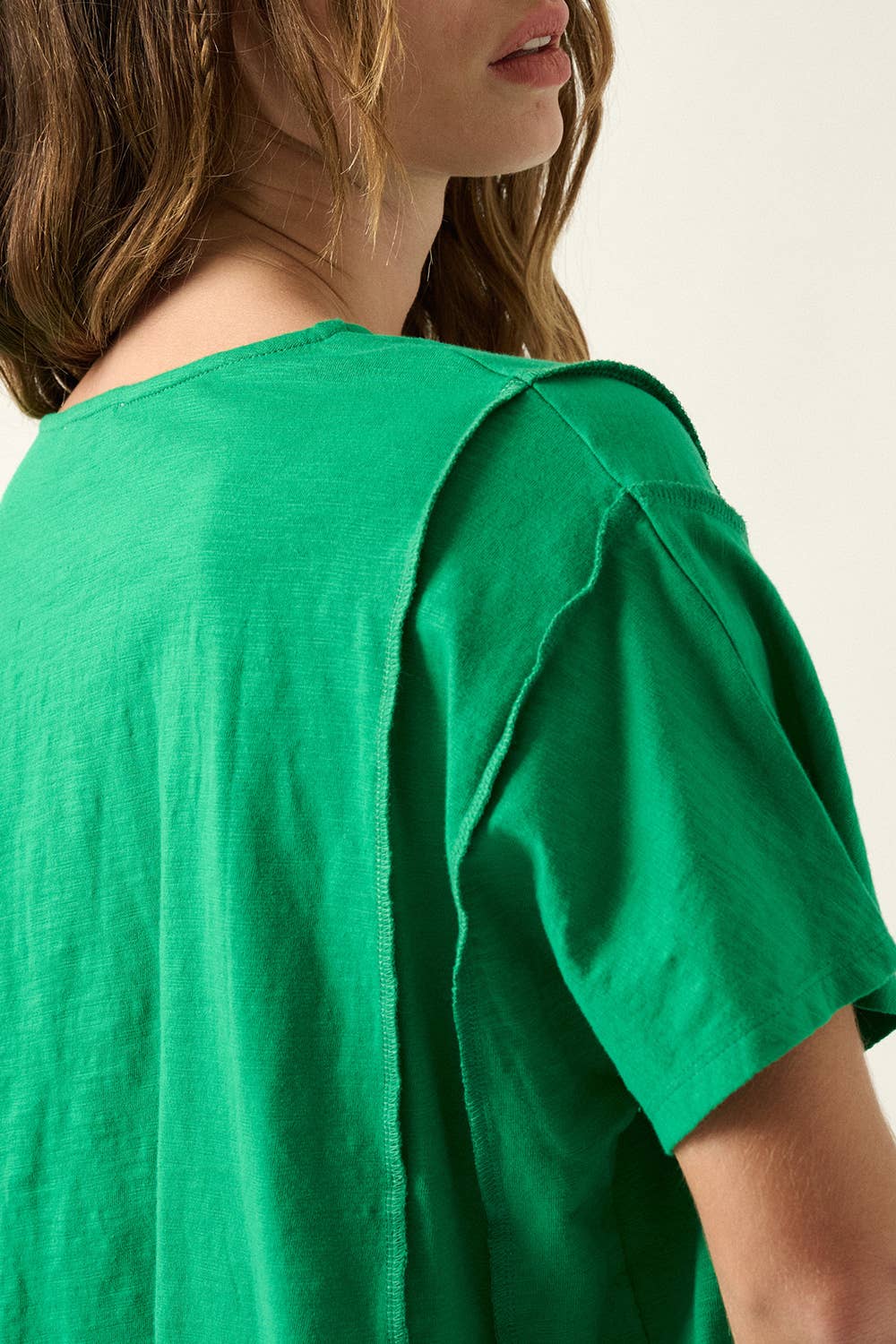 Easy Fit Mineral-Wash Exposed Seam Slub Knit Shirt