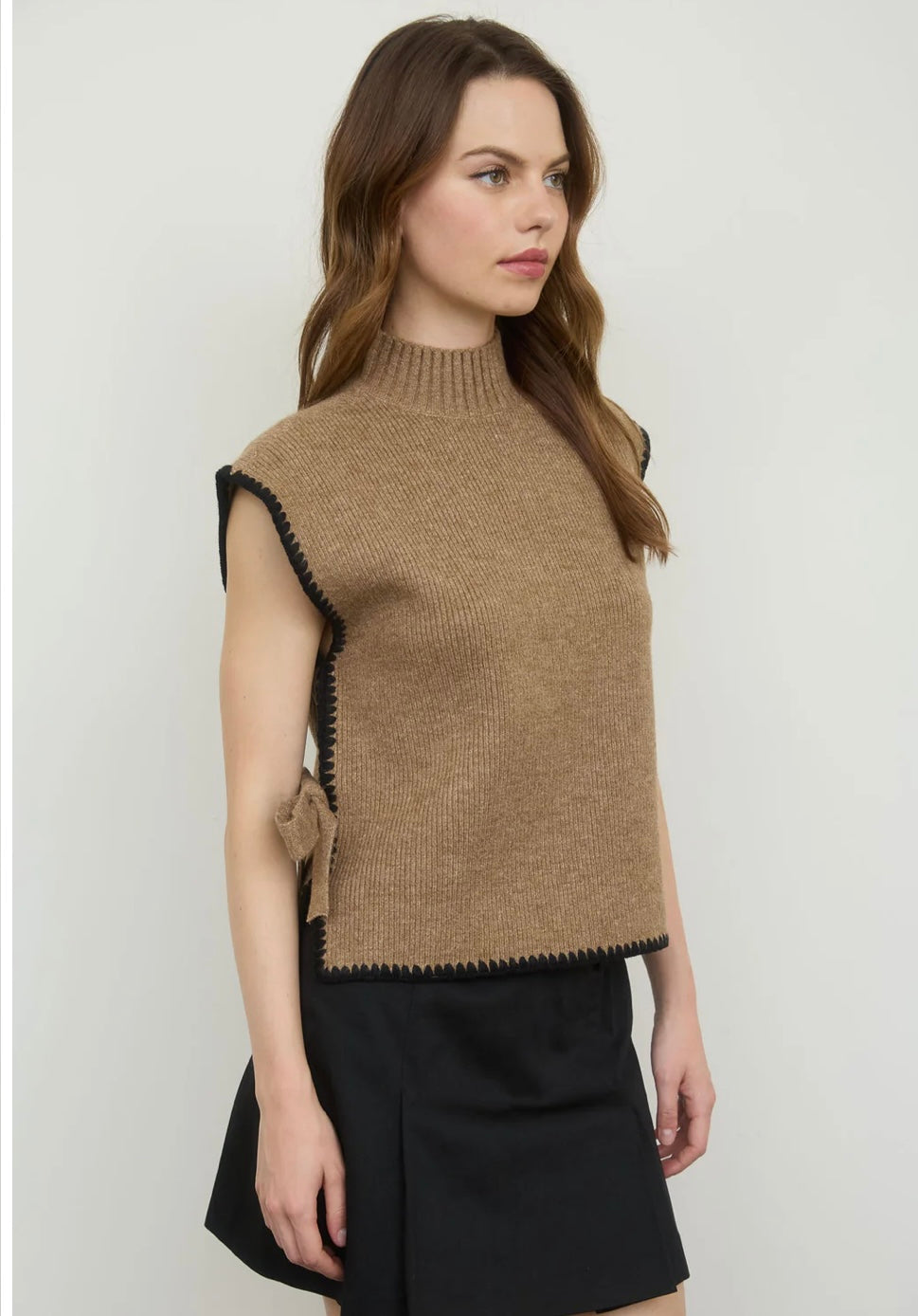 Contrast stitch side tie sweater