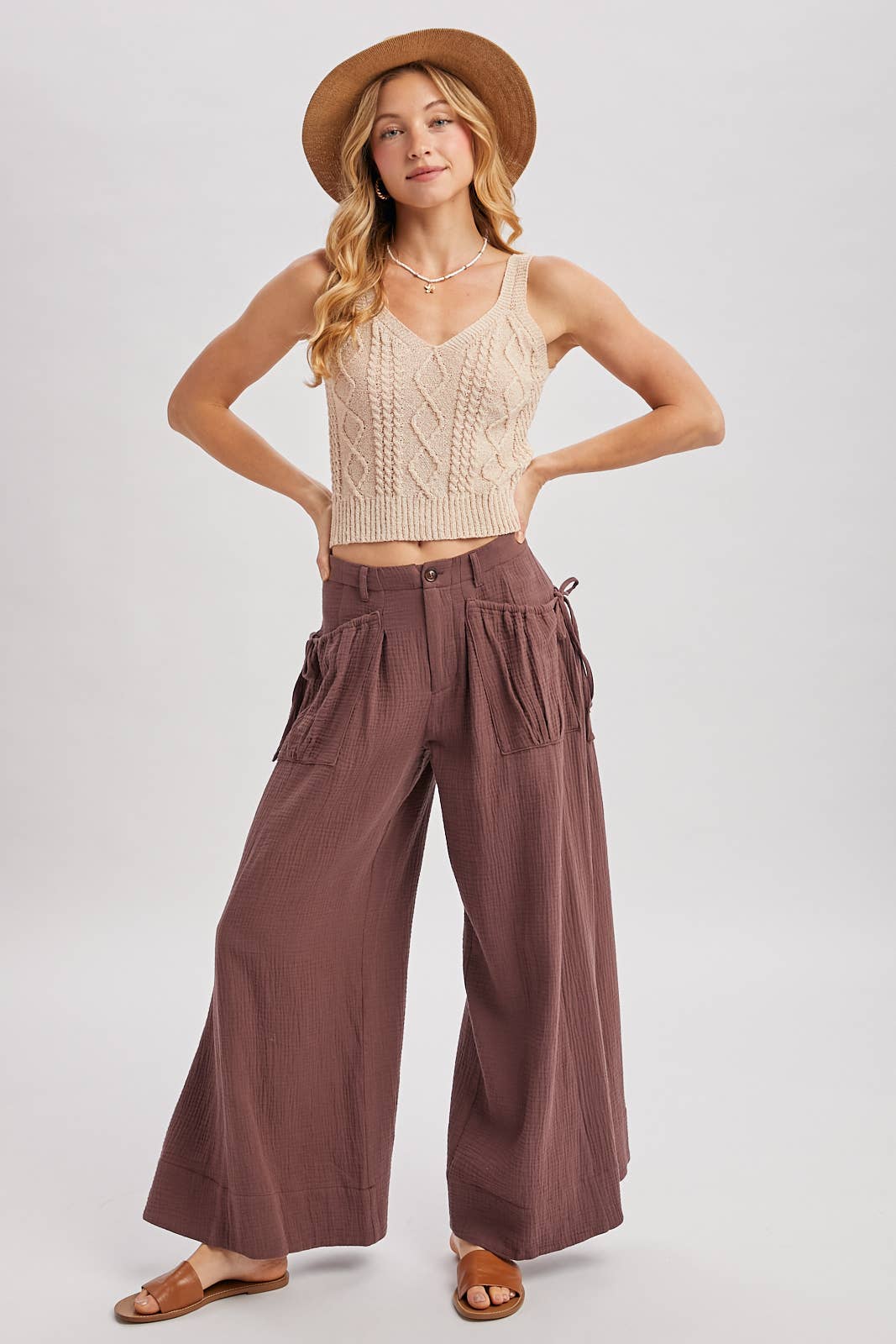 Bluivy - DRAWSTRING PATCH POCKETS WIDE LEG PANTS