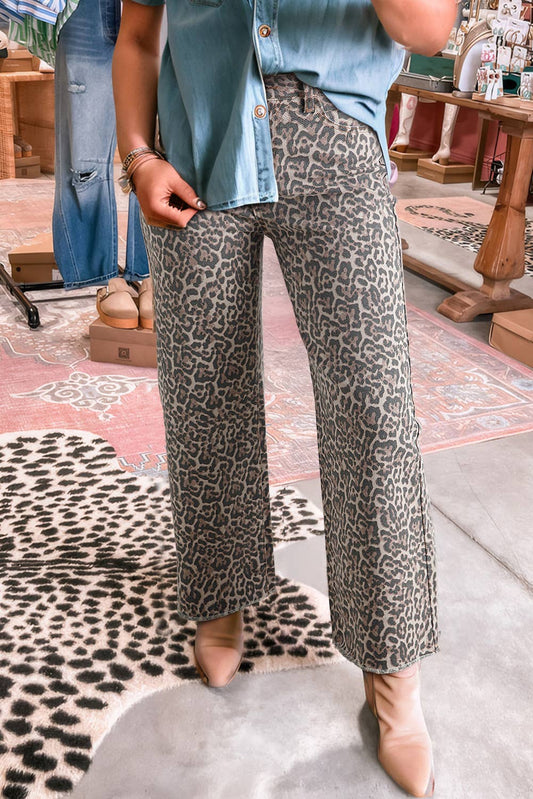 66 Western Leopard Love Edge Wide Leg High Waist Jeans
