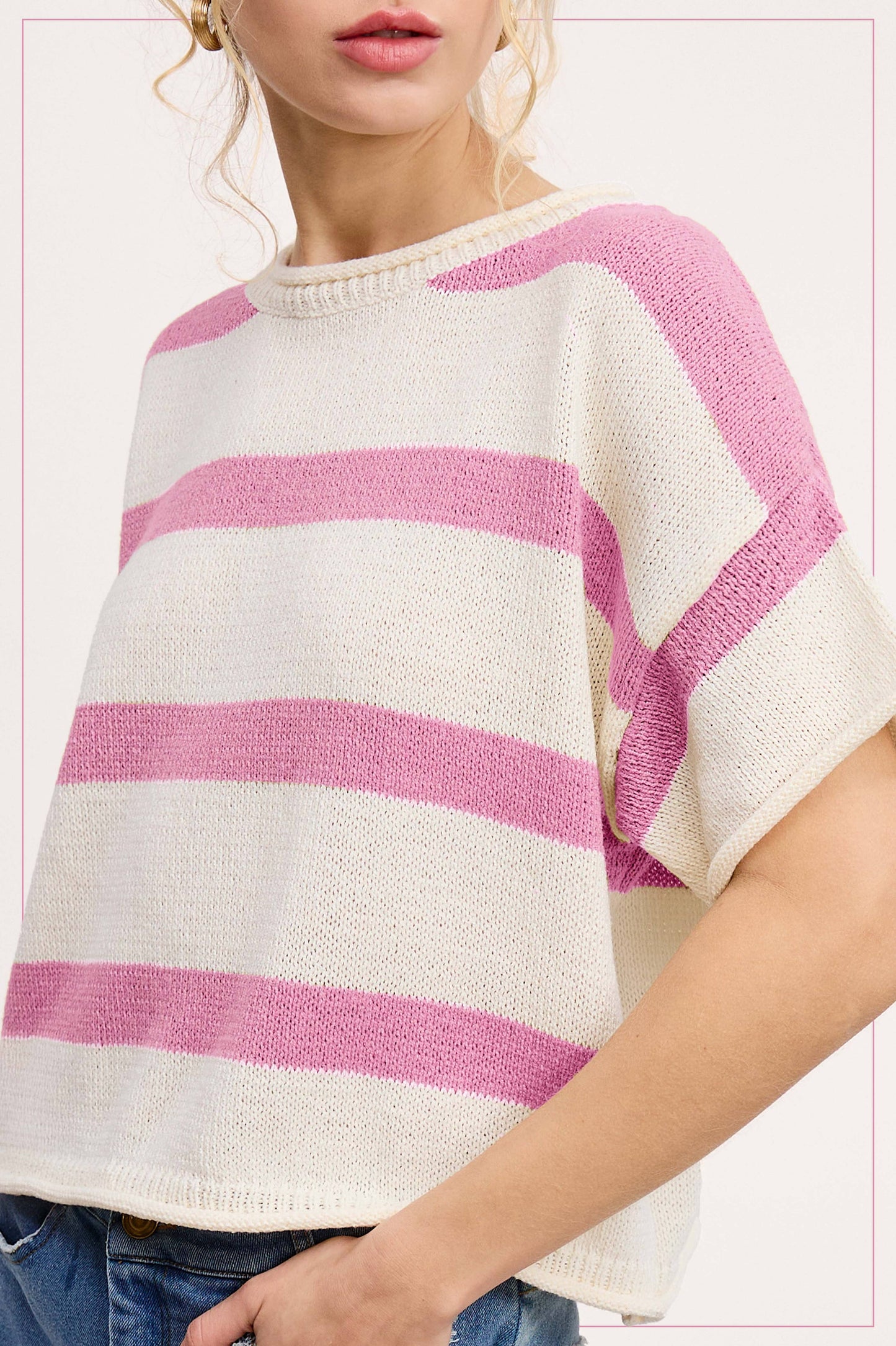 Cropped Sweater/ lightweight and striped