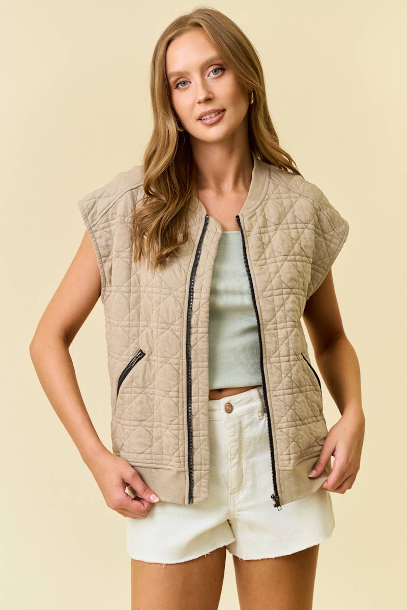 QUILTED JERSEY ZIP UP VEST - 10758J