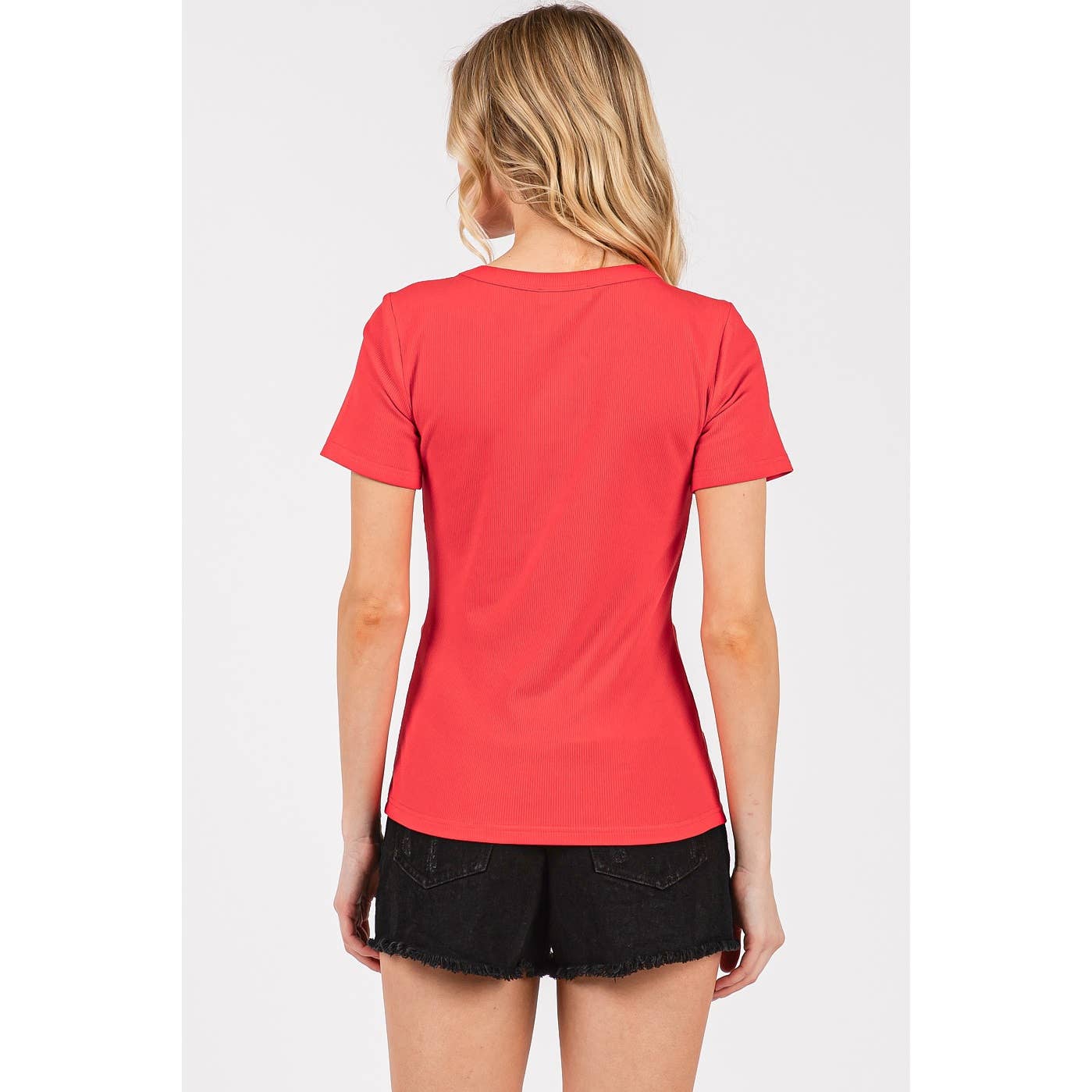 RIBBED ROUND NECK SHORT SLEEVE BASIC CLASSIC TEE