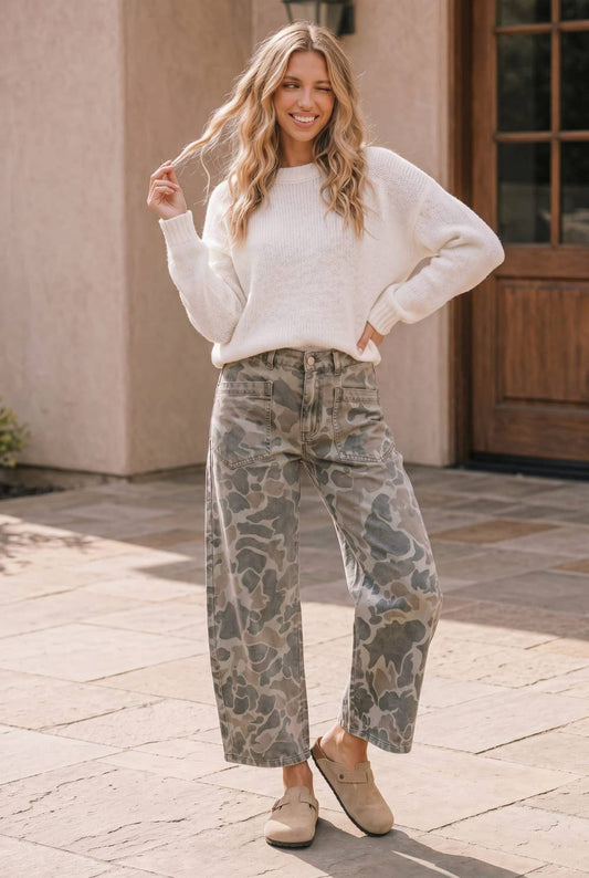Kori America - Camo Wide Leg Utility Denim Pants