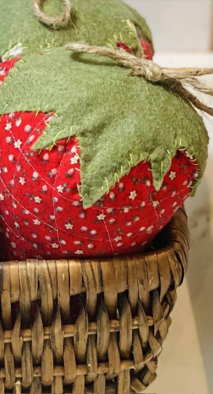 A Gnome on the Roam - Large handmade fabric vintage quilt strawberry bowl filler