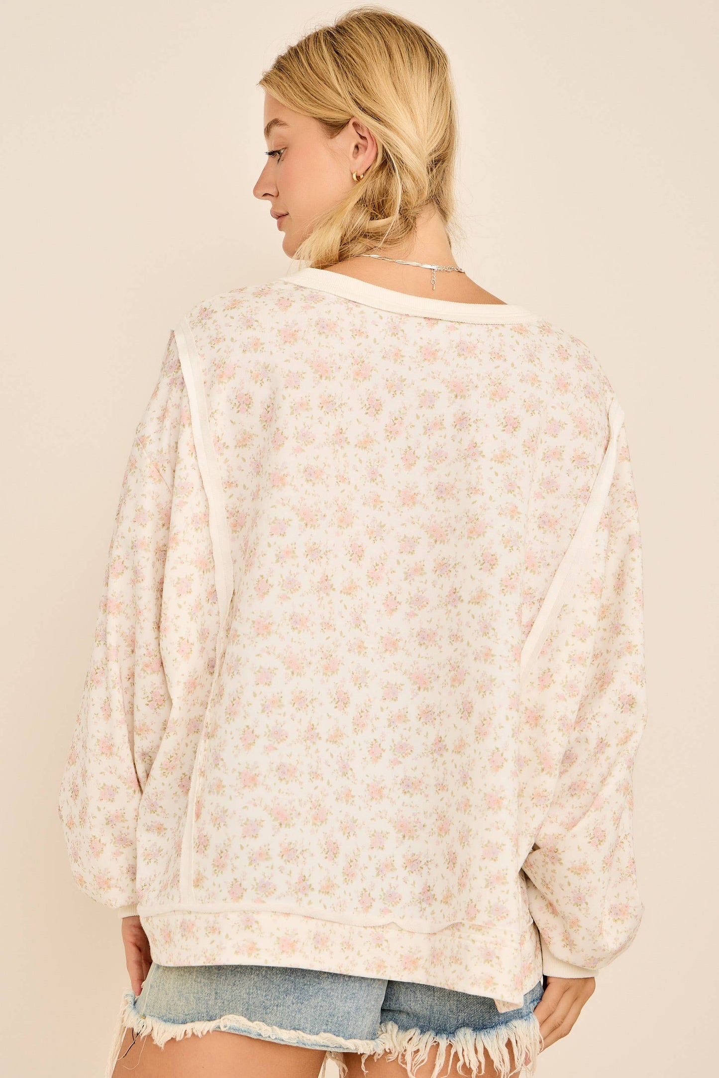 Oversized Floral Print V-Neck Long Sleeve Sweatshirt
