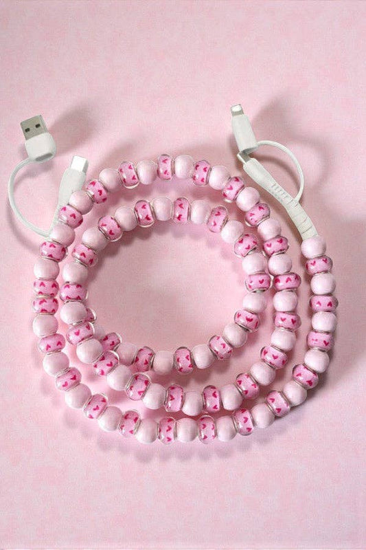 Updated Pink Heart Beaded Cord Charger