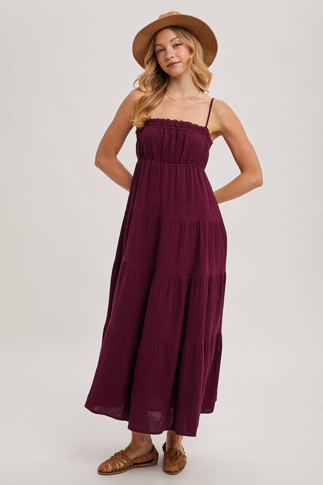 SMOCKED RUFFLE TRIM TIERED MAXI SUNDRES