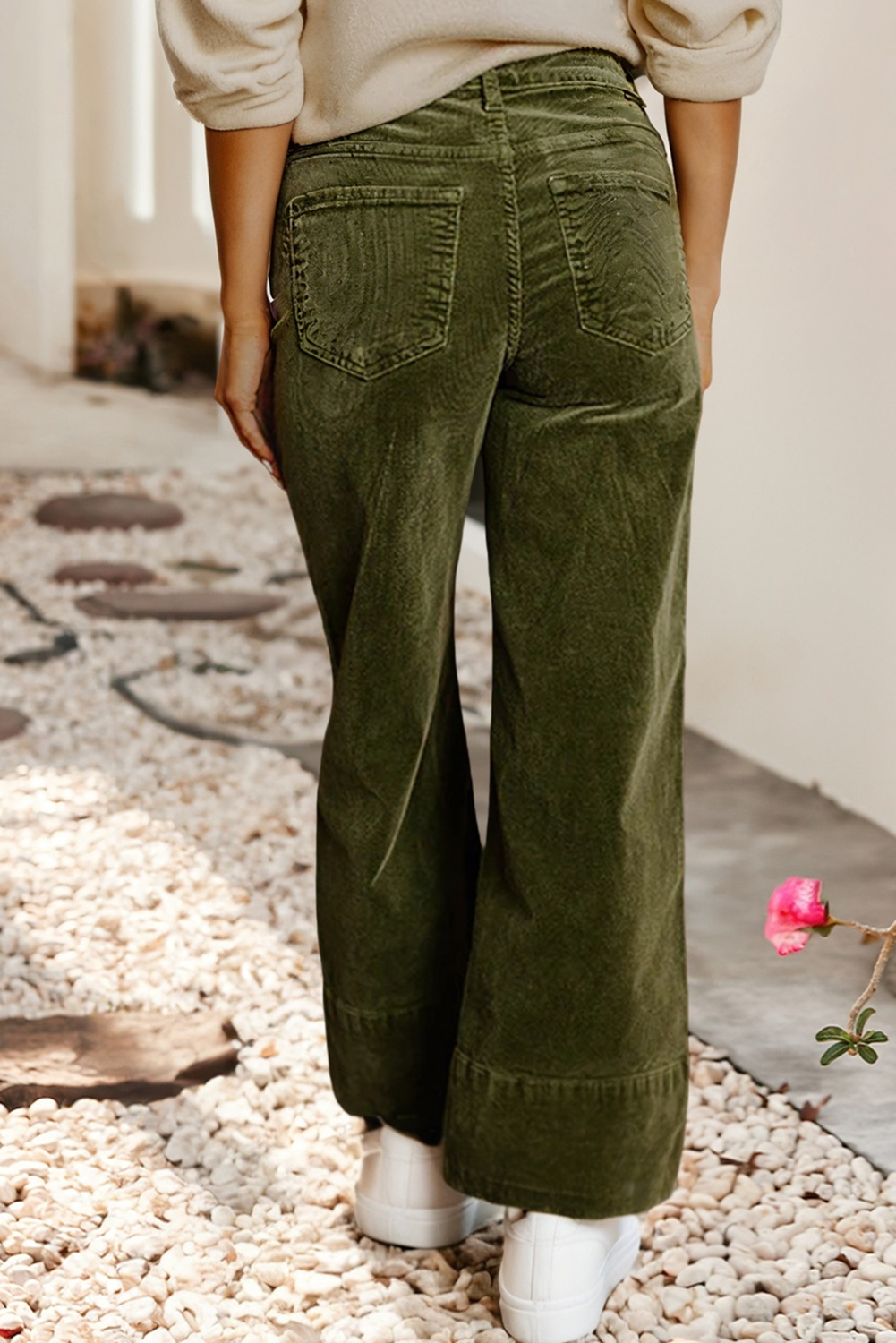LDC Solid Color High Waist Corduroy Wide Leg Pants