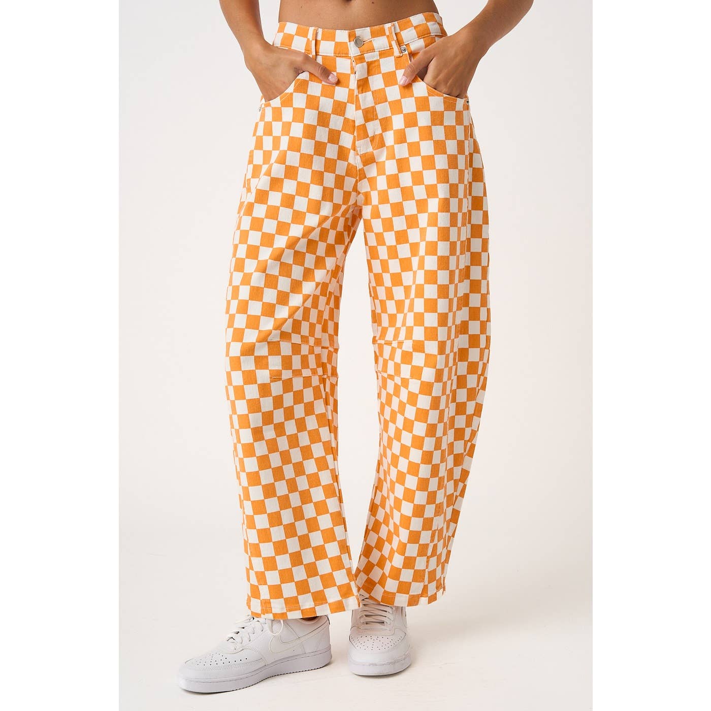 mittoshop - GAME DAY CHECKERED ELASTIC WAIST BARREL PANTS