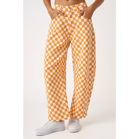 mittoshop - GAME DAY CHECKERED ELASTIC WAIST BARREL PANTS