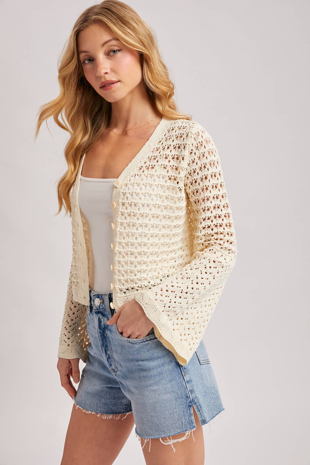 Bluivy - BUTTON DOWN OPEN-KNIT CROCHET CARDIGAN