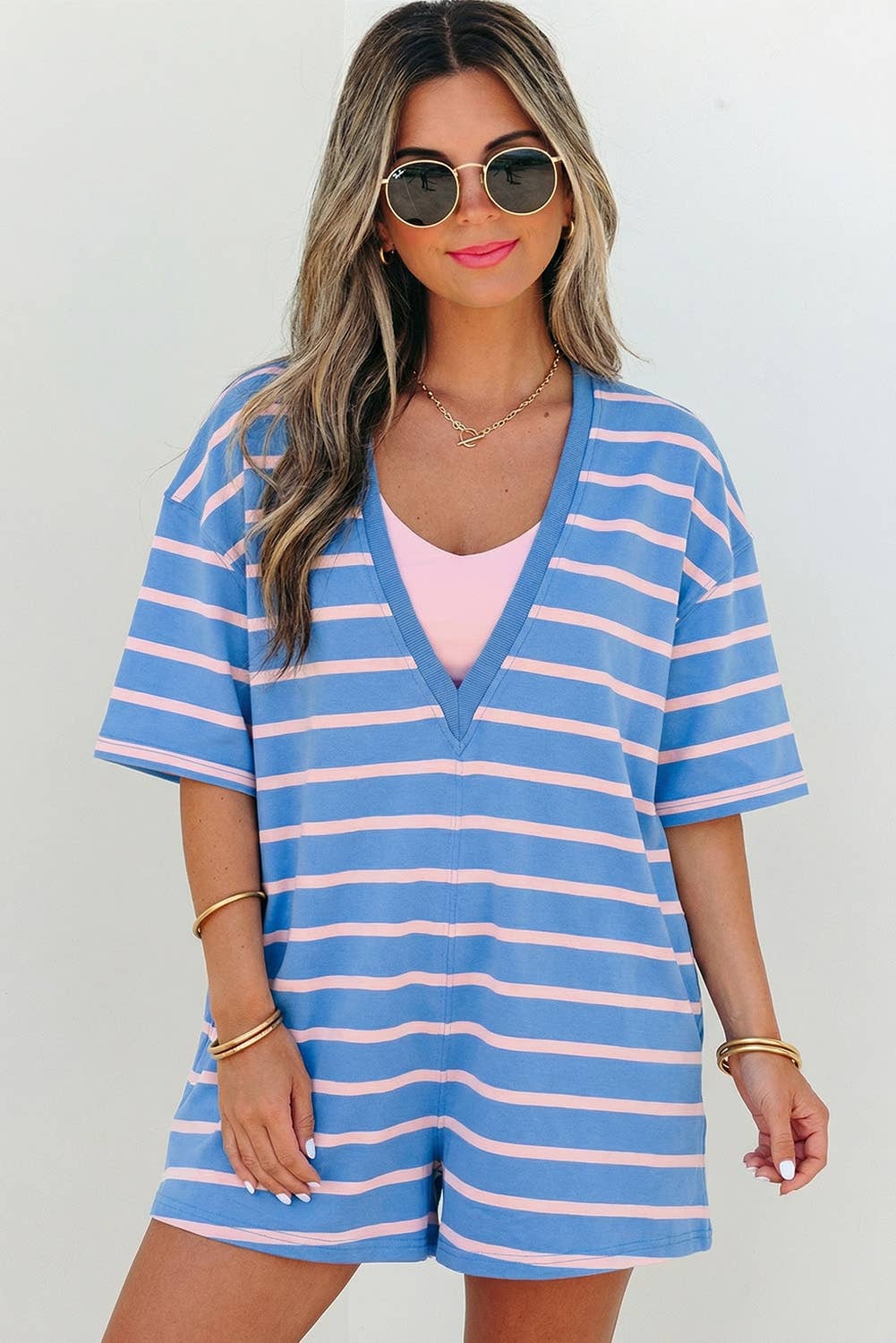 Stripe VNeck Loose Fit Romper