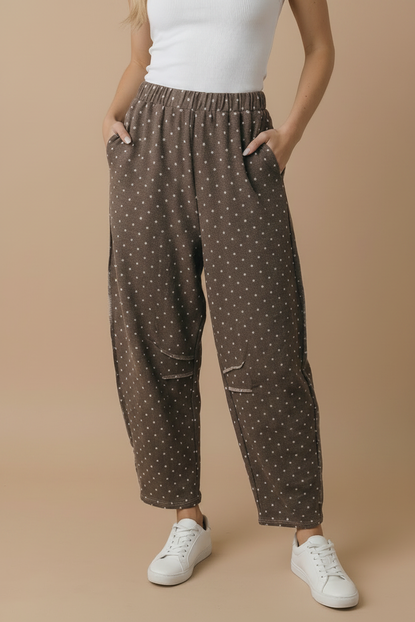 Haptics - Elastic Waist Polka Dot Barrel Pants