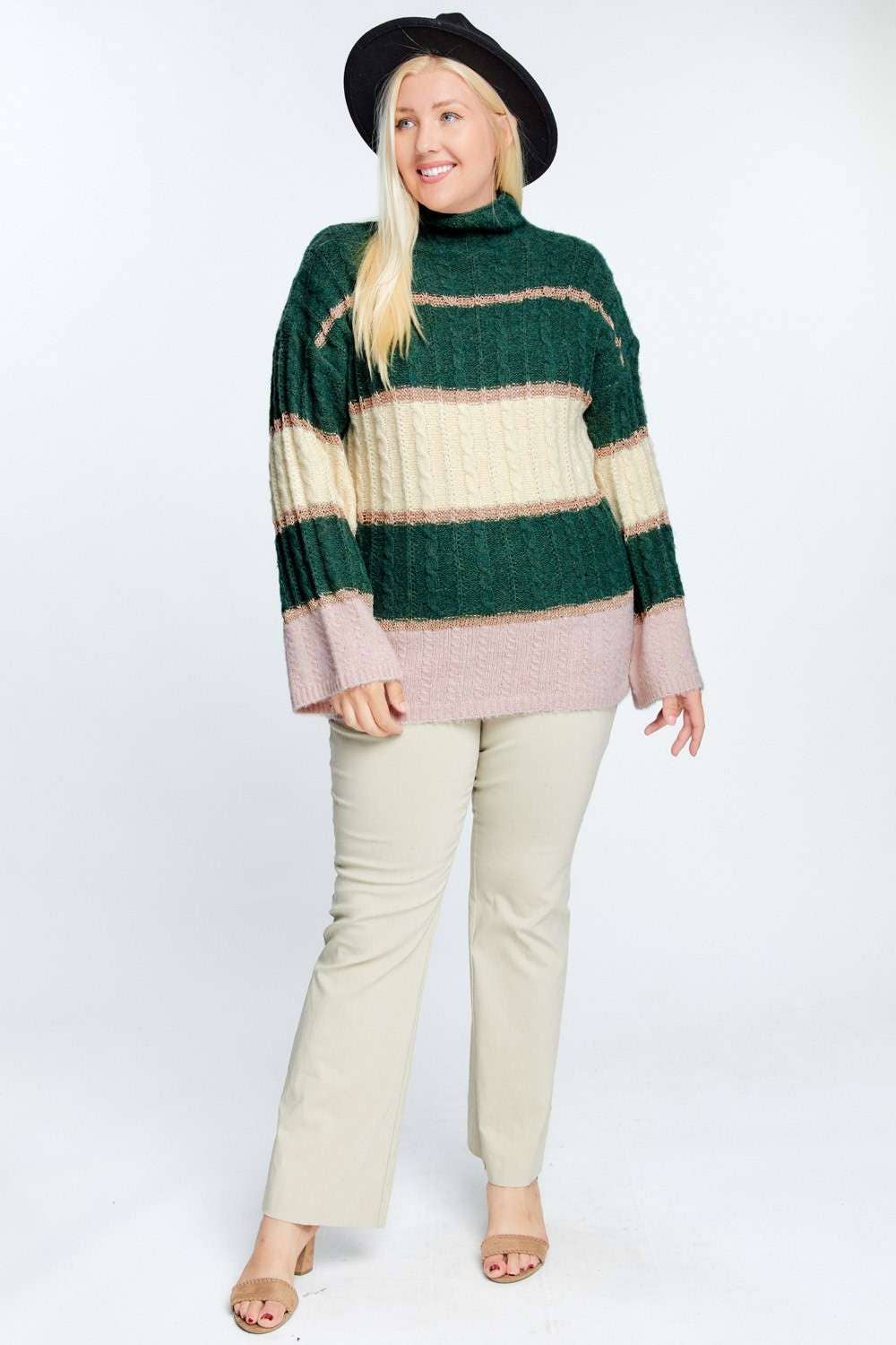 PLUS COLOR BLOCK MOCK NECK LONG SLEEVE SWEATER