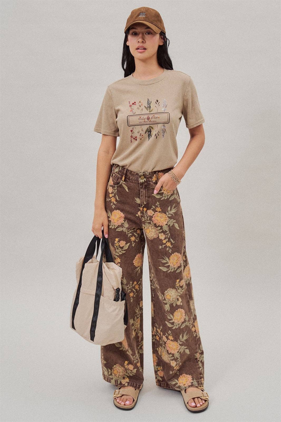 Urban Daizy - Vintage Botanical High-Rise Wide Leg Denim