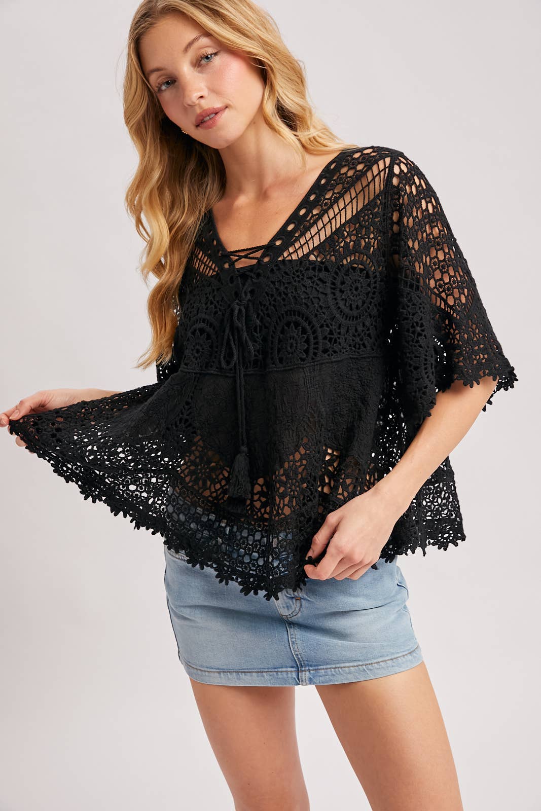 Bluivy - BOHO SHEER CROCHET LACE TOP WITH TASSELS