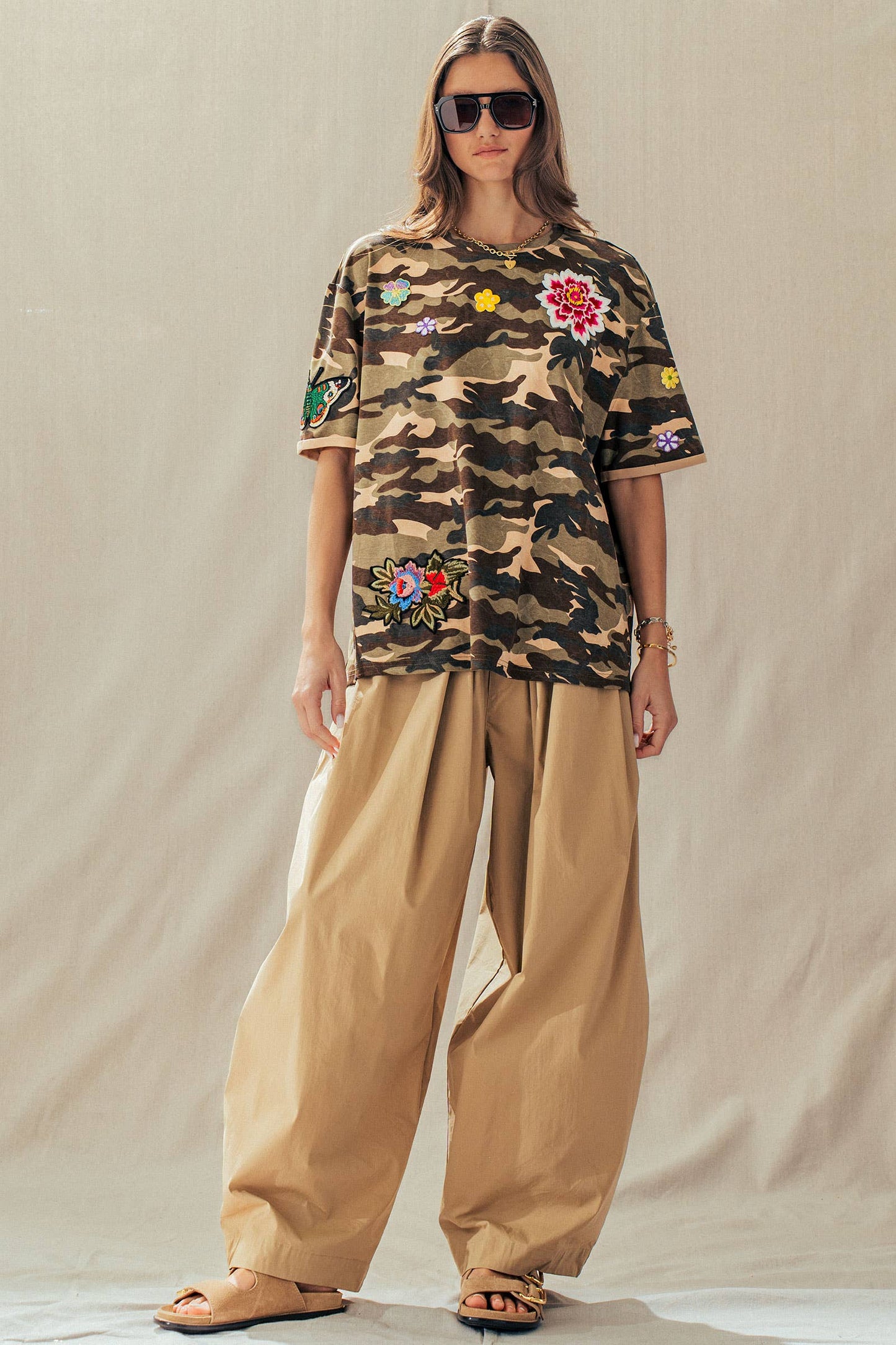 Camo Floral Patch Oversized Cotton Tee