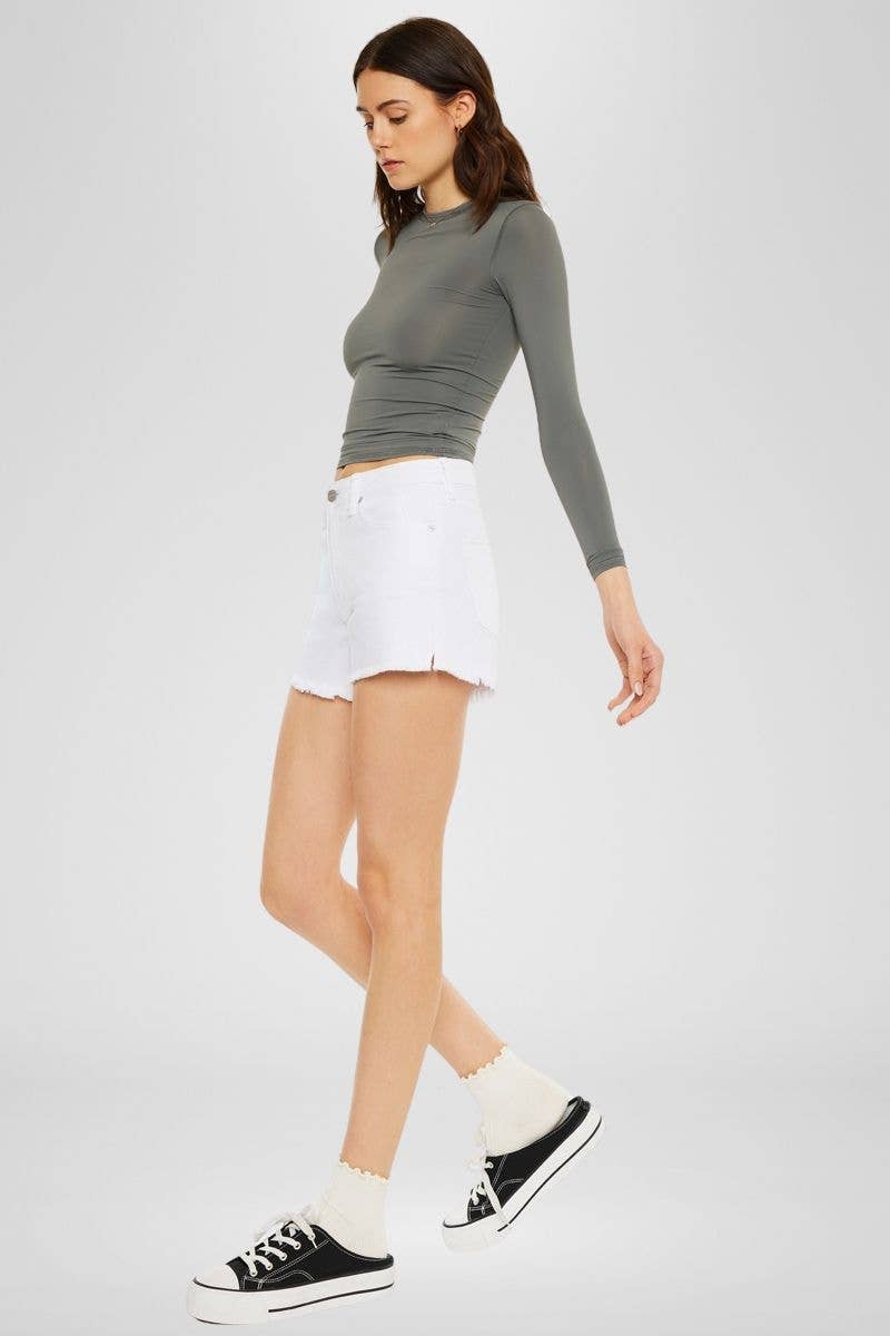 Kan Can USA - HIGH RISE MOM JEAN SHORTS-KC78015WT