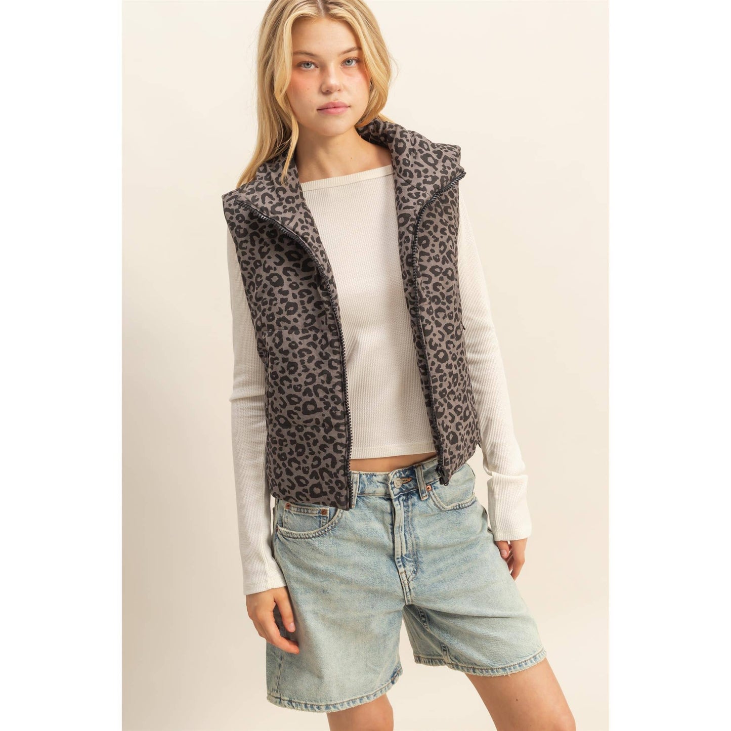 Leopard Print Puffer Vest