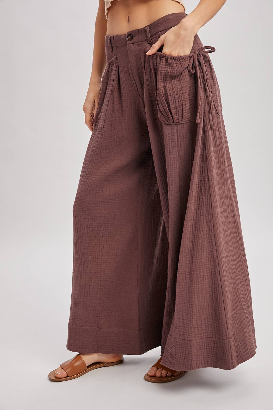 Bluivy - DRAWSTRING PATCH POCKETS WIDE LEG PANTS