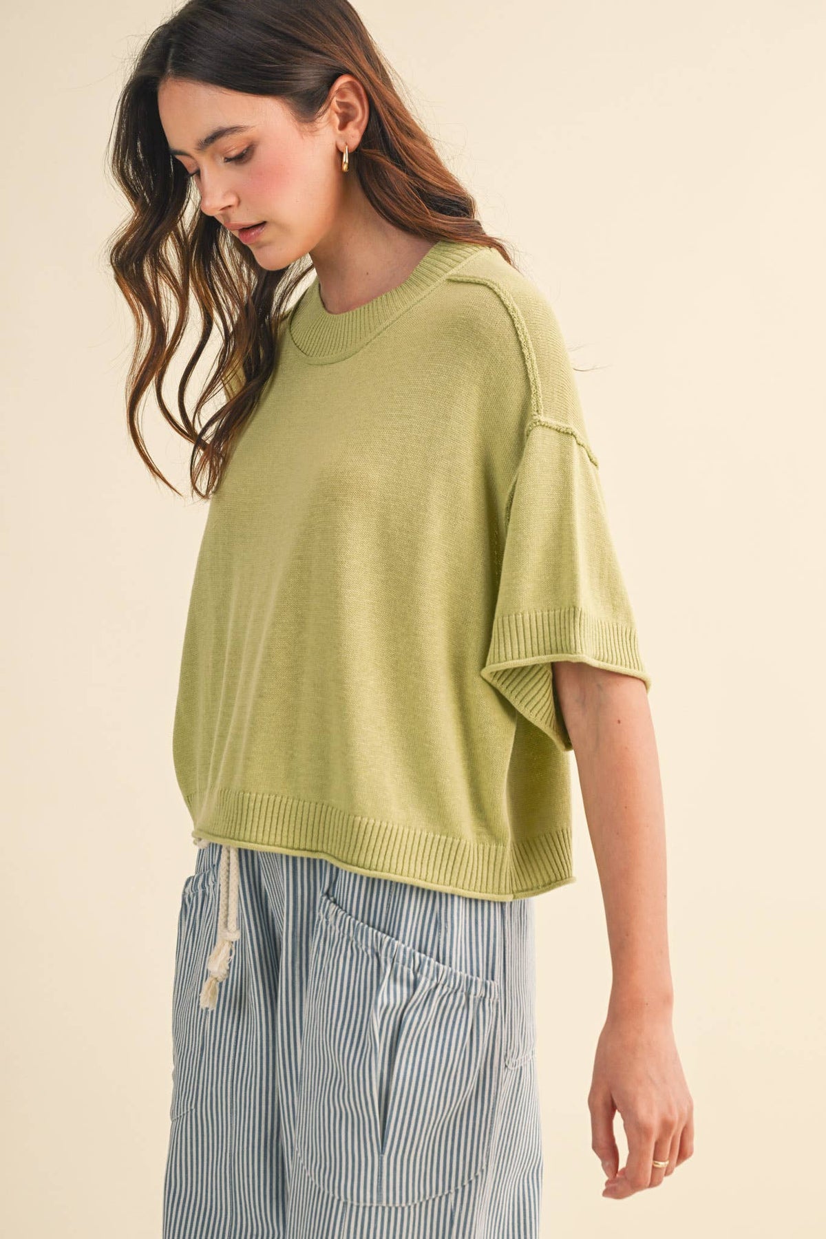 pineapple color short sleeve sweater