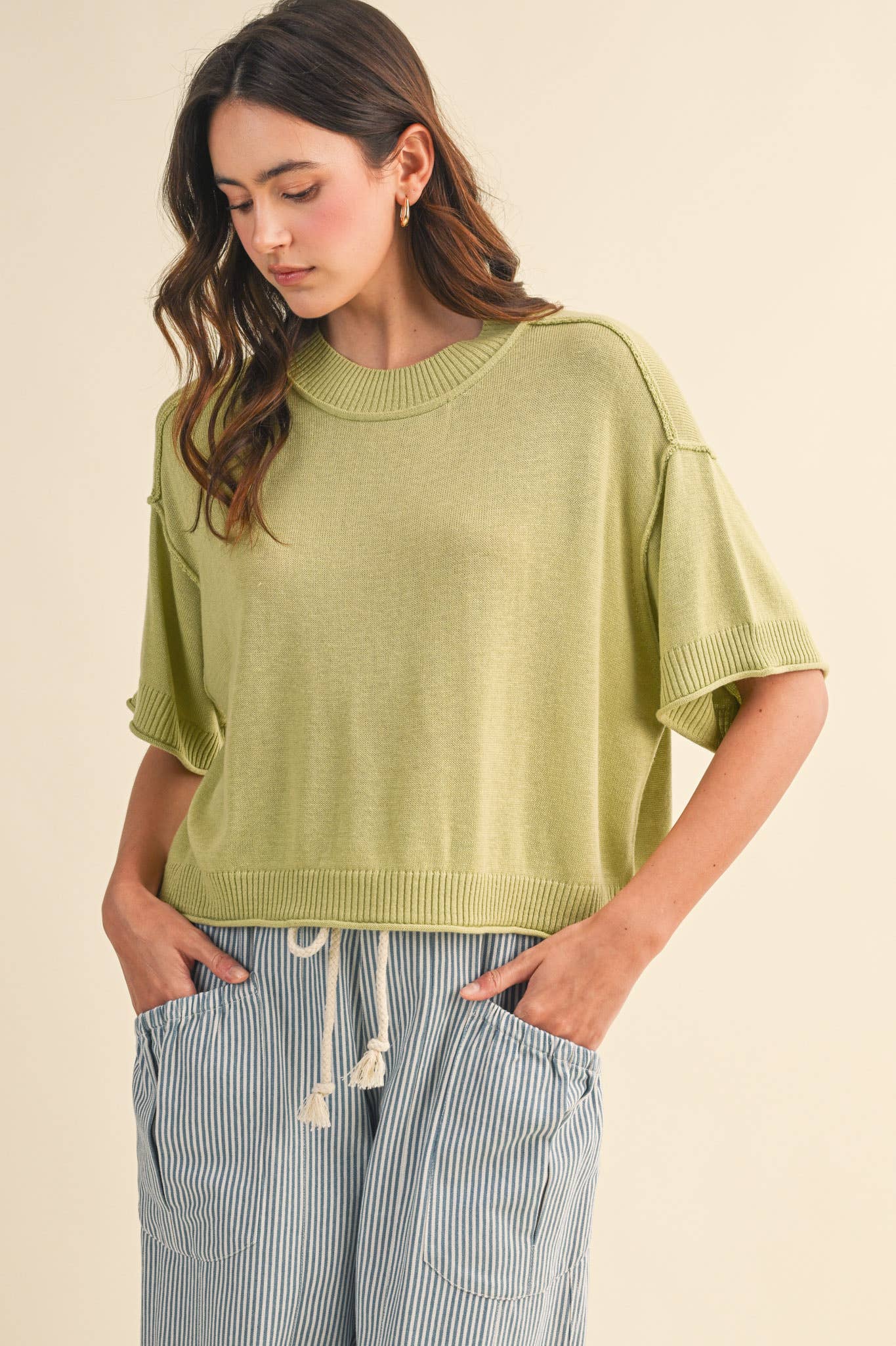 pineapple color short sleeve sweater