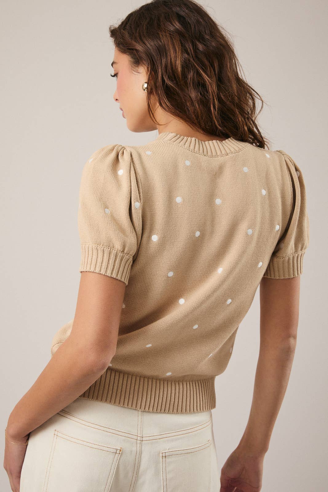Sunday Edition - ROUND NECK PUFF SHORT SLEEVE "POLKA DOT" EMBROIDERED SWEATER