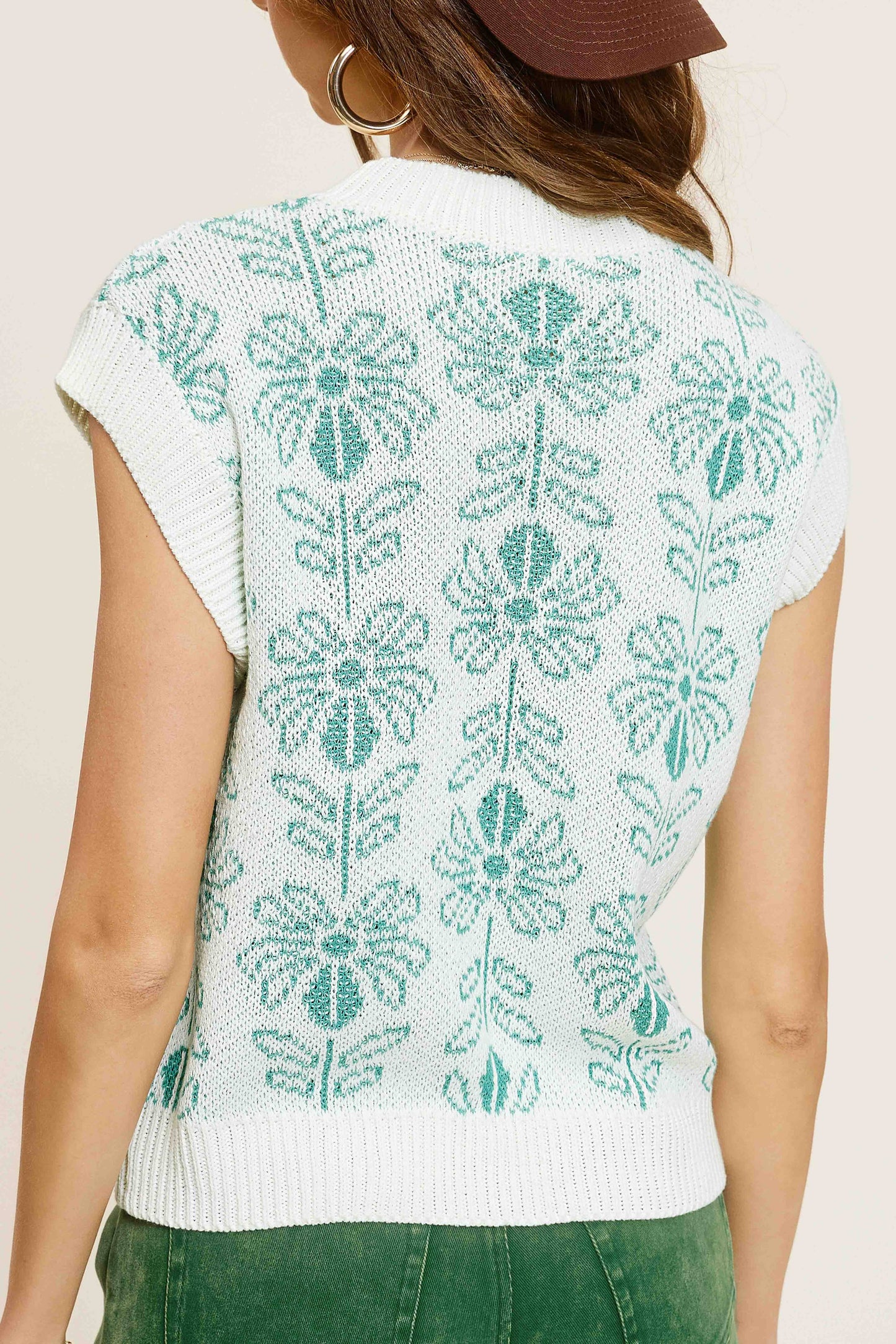 MCS3587-Floral Pattern Sleeveless Sweater Vest Top