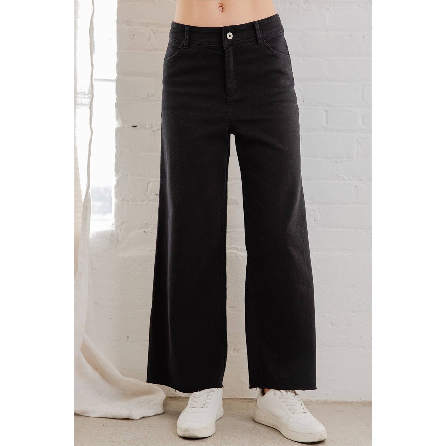 COTTON TWILL WIDE LEG ANKLE PANT