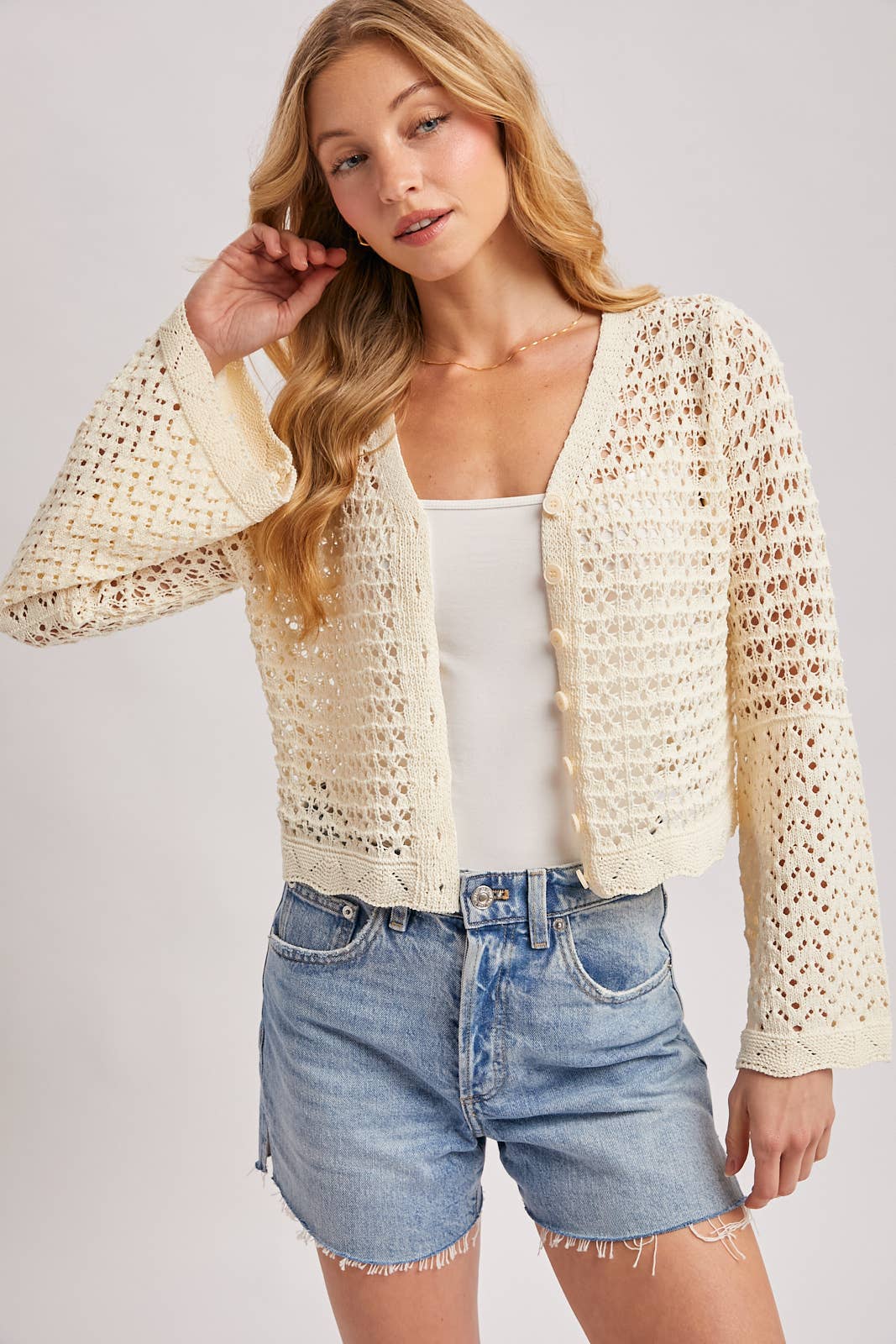 Bluivy - BUTTON DOWN OPEN-KNIT CROCHET CARDIGAN