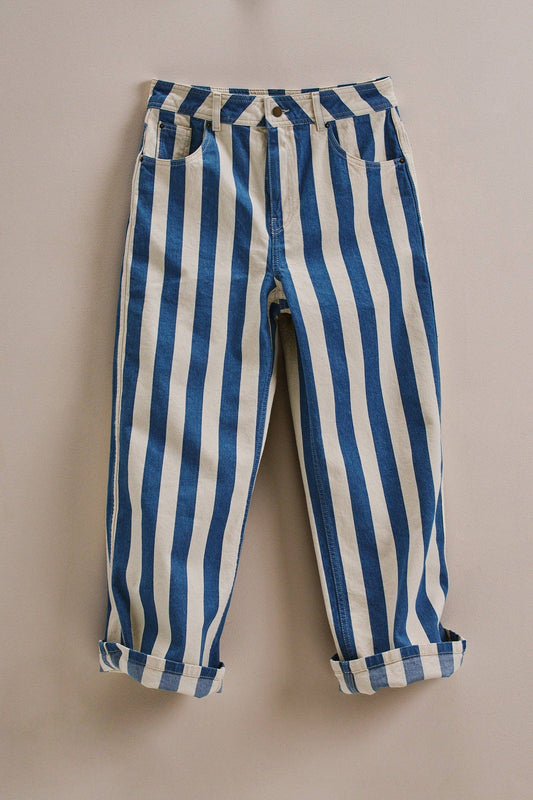 Wide leg Striped Cropped  Denim Pants